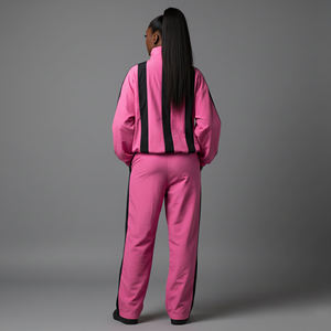 Customized Women's <b>Pink</b> Two Piece Sporty <b>Tracksuit</b> Set Full Sleeve Regular Fit Hooded Zipper Wide Leg Pants Solid Winter - Product Image 3