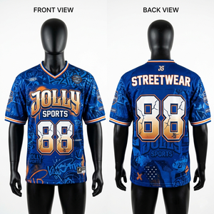 Maillot de football en polyester mesh bleu orange 180 GSM pour homme, impression personnalisée, t-shirt 100% coton pour homme, coupe ample, imprimé. - Product Image 1