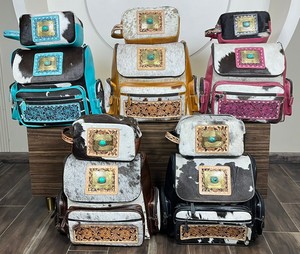 Nuevo conjunto a juego de dos piezas elegante de moda para mujer, bolsa de pañales de cuero de vaca mecanizada a mano, mochila con neceseres cosméticos - Product Image 4