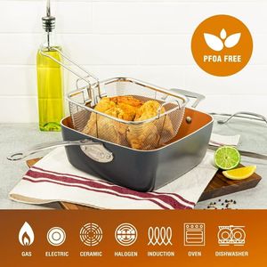 Set di pentole per pentole da Chef 6 Qt in rame antiaderente XL 6 quarti quadrato in casseruola per friggere cestello a vapore lavabile in lavastoviglie-4 - Product Image 1