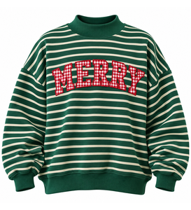 Wholesale Custom <b>Women</b>’s Oversized Mock Neck <b>Sweatshirt</b> <b>Christmas</b> Striped Design MERRY Gingham Letter Patch Applique - Product Image 6