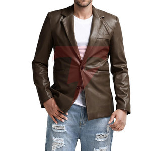 Blazer de Cuero Cruzado para Hombre, Estilo Americano Clásico, Corte Entallado, Cuello de Solapa, Ajuste Cómodo para Hombres Modernos - Product Image 2