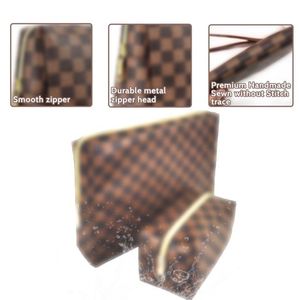 Sacs de voyage cosmétiques légers et portables pour femmes, organiseur de maquillage à carreaux, en cuir imperméable, pour trousse de toilette, lot de 2 pièces - Product Image 5
