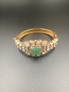bracelet in green doublet stone and polki stone with gold layered in silver jewelry for bridal handmade bracelet for girl - Product Image 1