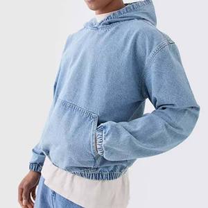French Terry Oversize Heavyweight Thick Drop Shoulder Jean Denim Hoodie Elastic Stretchable <b>Raincoat</b> Jeans <b>Men</b> Hooded Breathable - Product Image 3