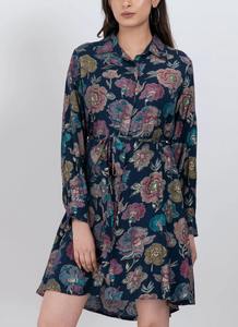 Vestido Camisero Elegante de Verano para Mujer, Ecológico, con Cinturón, Estampado Floral, Tejido 100% Algodón, Corte en A, Cintura Elástica - Product Image 4