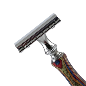 Double Edge Safety <b>Razor</b> with Wooden Handle Multi Color Pattern with Stainless Steel Blades For <b>Men</b> Face and Body Shaving - Product Image 3