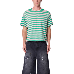 Mens O Neck Short Sleeve <b>T</b> <b>Shirt</b> Horizontal Striped Loose Fit Casual Streetwear Wholesale Custom OEM Cotton Jersey Tee <b>Shirt</b> Top - Product Image 1