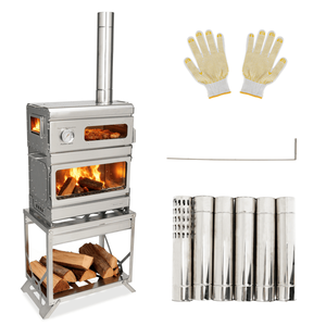 Poêle de camping extérieur pour tente avec grille de cuisson, poêle à bois en acier inoxydable, accessoire de cheminée - Product Image 1