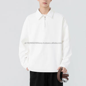 Haut à manches longues pour homme de haute qualité, couleur unie, col à revers tendance, design polo, ample, simple, avec fermeture éclair - Product Image 5