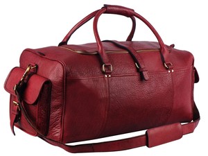 Red Genuine <b>Leather</b> Luxury Casual <b>Duffle</b> <b>Bag</b> Large Capacity Overnight Weekend Travel Satchel Padded Shoulder Strap Water - Product Image 3