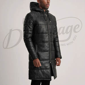 Abrigo Largo de Cuero para Hombre, Color Negro, con Capucha Desmontable, Acolchado, para Invierno, Cálido, con Relleno, Largo hasta la Rodilla, Parka Cortavientos - Product Image 4