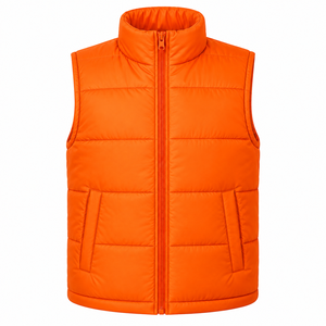 Custom <b>Men</b> Puffer <b>Vest</b> Full Zip Stand Collar Padded <b>Vest</b> Horizontal Quilted Pockets Winter Sleeveless Jacket Polyester/Cotton - Product Image 1