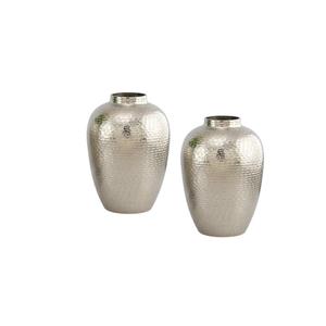 Ensemble de 2 vases à fleurs en fer et cuivre antique, finition martelée diamantée marron, pour la décoration intérieure - Vente flash - Product Image 5