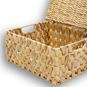 Vintage Rectangle Natural Hyacinth Rattan Eco-Friendly Handle Multi-Purpose Basket Lid <b>Storage</b> Organizer Handmade - Product Image 5
