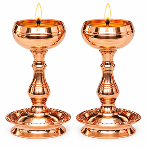 Traditional Pure Copper Diya <b>Lamp</b> Pair Standing Oil <b>Lamp</b> Stand Set for Puja Temple Mandir Home Decor Diwali Deepawali Gift - Product Image 1