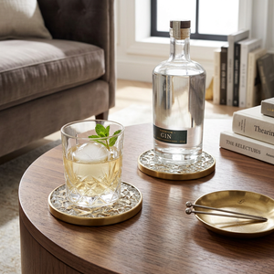 Sous-verres mosaïques faits main en laiton écologique avec incrustations de résine naturelle et de cristal, personnalisables en gros, pour hôtels et cafés - Product Image 4