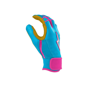 Blue Leather Batting Gloves with Lightning <b>Bolt</b> Design High Quality Ambidextrous <b>Hook</b> and Loop Closure Unisex Adult Training Use - Product Image 2