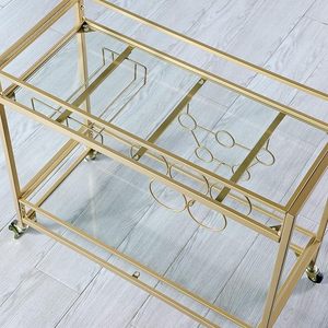 Gold Finish Metal Bar Cart Rolling <b>Drinks</b> Trolley Glass Shelf Beverage Serving Cart Wine Bottle <b>Rack</b> Wine Glass Holder Home Bar - Product Image 5
