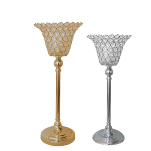 Crystal Beaded Gold and <b>Silver</b> <b>Candle</b> <b>Holder</b> - Product Image 1