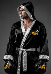 Robe de boxe Hoyk à capuche noire et argentée en polyester pour l'entraînement aux arts martiaux toutes saisons - Product Image 2