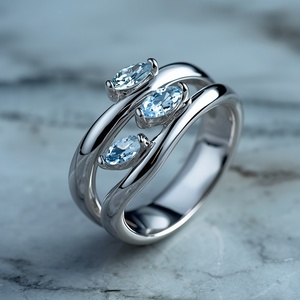18K Solid Gold Blue Topaz Geometric <b>Statement</b> <b>Ring</b> Luxury Designer Fine Jewelry Custom Modern Gold <b>Ring</b> - Product Image 5