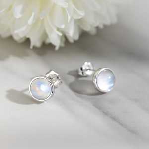 Natural Moonstone <b>Stud</b> Earrings 925 Sterling <b>Silver</b> Bezel Gemstone Jewelry For Women Gift Wholesale - Product Image 2