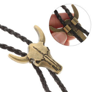 Retro Alloy Bolo Tie with Opal Stone-Adjustable Genuine Leather Cowboy Necktie for Men & Boys - Product Image 5