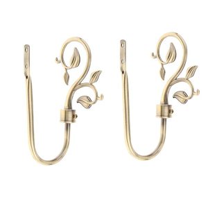 Vintage Brass <b>Curtain</b> Holdbacks Decorative Leaf Design Metal Drapery Ties <b>Wall</b> Mount Hook Set - Product Image 4