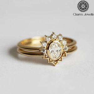 Charm_Jewells Women's Classic Gold Plated <b>Cushion</b> Cut Moissanite Engagement Ring IGI Certified Vintage <b>Star</b> Prong Setting - Product Image 4