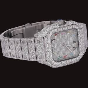 Reloj de Pulsera de Cuarzo con Caja Cuadrada Personalizada, Cristal de Moda, Diamantes Moissanite, Números Arábigos Multicolor, Características Clásicas - Product Image 2