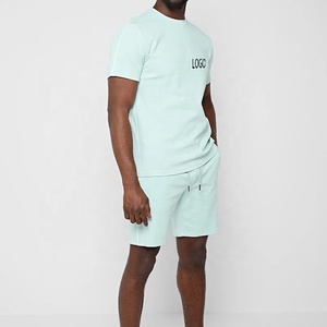 Conjunto de dos piezas formado por camiseta y pantalón corto, chándal deportivo, de algodón, de alta calidad, ajustado, liso, con logotipo OEM, para verano - Product Image 3