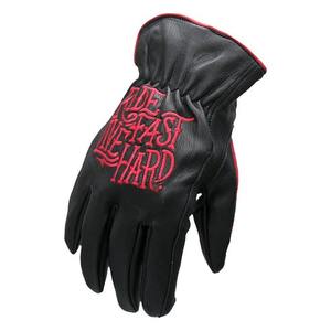 Gants de motard en cuir noir Midnight Thunder, style streetwear brodé, pour rouler fort et vivre fort - Product Image 2