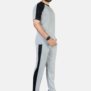 Ensemble de survêtement sportif respirant pour homme grande taille, gris clair et noir, idéal pour l'entraînement, le jogging, la gym et le fitness - Product Image 5