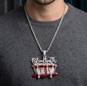 Iced Out Bloodbath Hip Hop Pendant Moissanite Letter Charm with Red Drip - Product Image 2