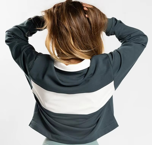 <b>Women's</b> Color Block <b>Long</b> <b>Sleeve</b> <b>Polo</b> Shirt Cropped Collared Top Purple <b>polo</b> shirt for <b>women</b> Short <b>sleeve</b> collared tops - Product Image 3