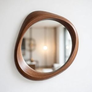 Irregular Walnut Wood Wall <b>Mirror</b> Modern Decorative Framed <b>Mirror</b> for Living Room Entryway Bathroom - Product Image 5