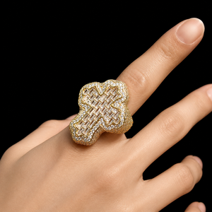 Luxury Geometric Cocktail <b>Ring</b> With Round and Baguette Cut Moissanite Pave Setting Diamond Yellow Gold Plated Unisex Party Wear - Product Image 5