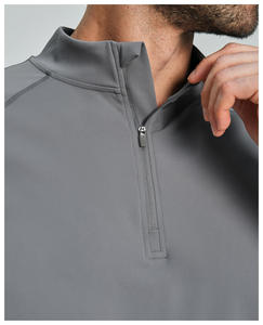 Haut de sport gris pour homme à manches longues, col montant, quart de zip, en polyester, anti-humidité, pour l'entraînement de performance, vente en gros - Product Image 2