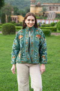 Women's Traditional <b>Green</b> <b>Velvet</b> Suzani Embroidered Jacket Full Sleeves Handmade Ethnic Boho Fashion Statement Outerwear - Product Image 1