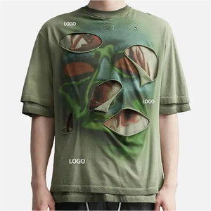 OEM ODM Men Loose Casual Oversized Ripped <b>Graphic</b> T Shirt <b>Vintage</b> Washed Distressed Streetwear Cotton Fashion <b>Tee</b> Custom Cut - Product Image 6