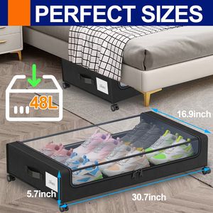 Rangement sous le lit avec roulettes, lot de 2, organiseurs de chaussures en métal roulants - Product Image 4