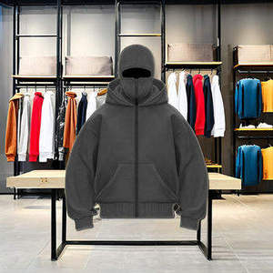 เสื้อฮู้ดดี้พรีเมียมคุณภาพสูงแบบเรียบไม่มีเชือก ปรับแต่งได้สำหรับผู้ชาย ฮู้ดสองชั้น หนานุ่ม ซิปยาวเต็มตัว - Product Image 6