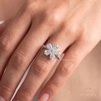 Bague de fiançailles en diamant de laboratoire à grappe florale, design pétale en diamant taille poire assorti avec bande micro-pavée, bijoux de mariée