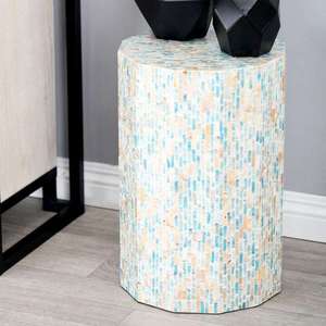 Multi Color Shell Hexagon Accent <b>Stools</b> Mother of Pearl Handcrafted Mosaic Small Side <b>Table</b> For Living Room Bedroom Decor - Product Image 2