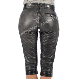 Shorts de Cuero Bávaro para Mujer, por Debajo de la Rodilla, Cuero Vacuno Genuino, Bordado, Cierre de Botones, Cintura Alta, Estilo Vintage Decorativo - Product Image 6