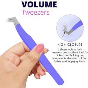 Ensemble de pinces à cils professionnelles 3 pièces, outils de précision à pointe lisse pour extensions de cils, isolation de volume, emballage noir - Product Image 5