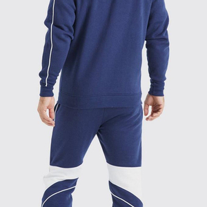 Men's Blue <b>White</b> Solid Quick Dry Breathable Eco-Friendly Hooded Tracksuit Full Length Cotton Casual <b>Joggers</b> Side Pockets Elastic - Product Image 4