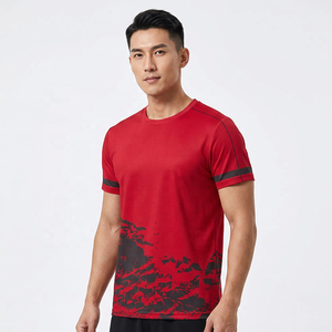 T-shirt rouge à manches courtes et col rond pour homme avec imprimé abstrait noir, séchage rapide, jersey sportif, coupe classique, impression par sublimation - Product Image 4