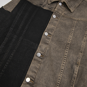 Veste en jean patchwork vintage tendance pour homme, col rabattu, double boutonnage, style chemise, pour l'hiver, service OEM - Product Image 2